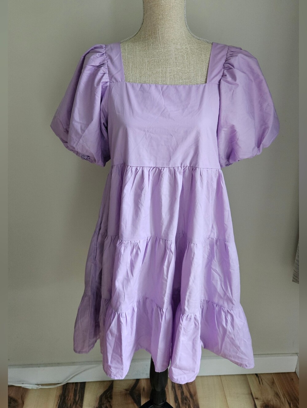 DAVI & DANI Lavender Puff Sleeve Mini Dress